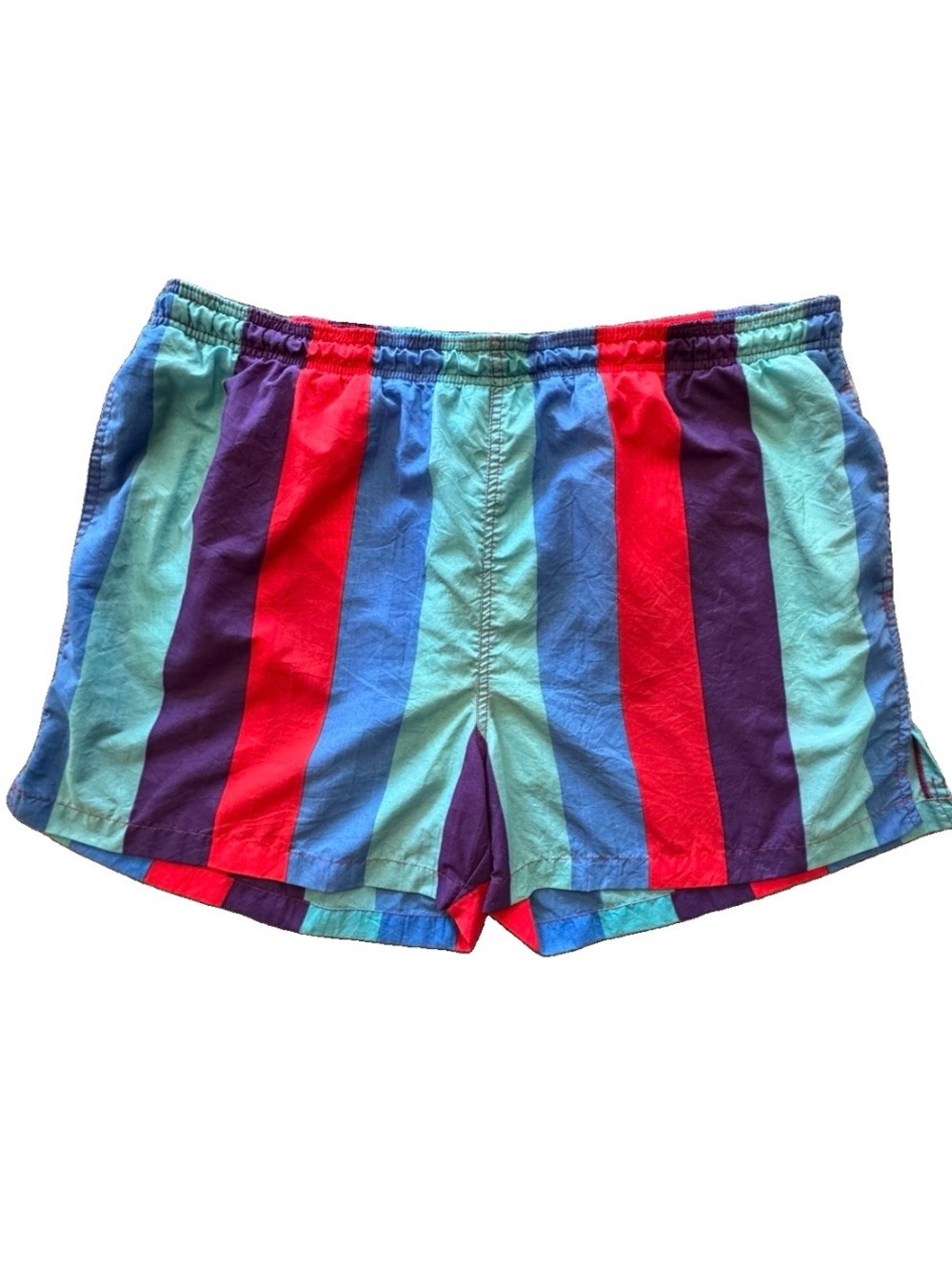 Vintage Pacific Scene Swim Trunks XL 80s 90s Rainbow Stripe Retro Surf Shorts